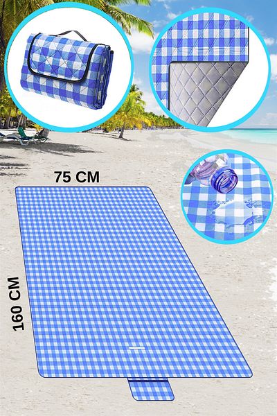 KAŞIKBEY Coast Beach Cover Sand-Free Waterproof Folding Picnic Beach Cover with Carry Bag 75X160 cm