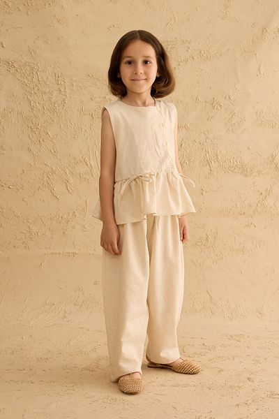 Fahhar Kids Ribbon Linen Suit Natural