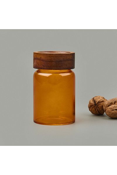 The Mia برطمان زجاجي دائري من أكاسيا - عنبر - 250 مل