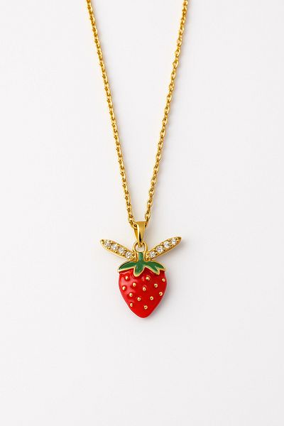 MakeWell Tarnish Free Stainless Steel Strawberry Design Zircon Stone Steel Necklace