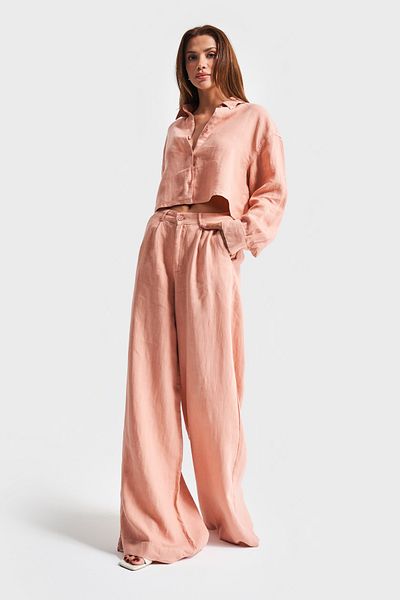 its basic Women's Orchid Powder Color 6S5-21 Palazzo Fit Linen Fabric Loose Cut Trousers
