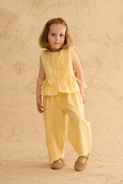 Fahhar Kids Ribbon Linen Suit Yellow