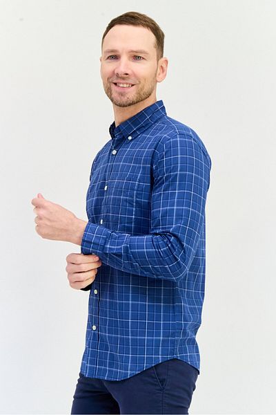 GAP Men Standard Fit Plaid Long Sleeve Casual Shirt, Navy