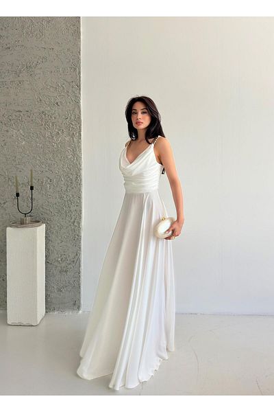 Serica Moda Βραδινό φόρεμα με λευκό λουράκι στήθους