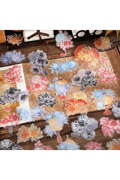 İthal O17-10Pcs Gin Style Flowers Pet Sticker - Color : Blue