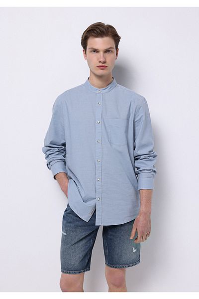 Colin's Regular Fit Judge Collar Plain Men's Linen Blend Blue Long Sleeve Shirt