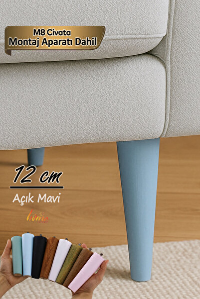 GLASWEN Picior din lemn 12 cm albastru deschis cu dispozitiv de fixare cu șurub M8 Mobilier dulap scaun picior suport canapea