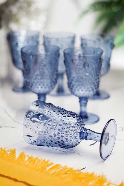 EWs Acrylic Navy Blue 6-Piece Goblet & Water Soft Drink Coffee Side Glass 450 ml (Not Glass)