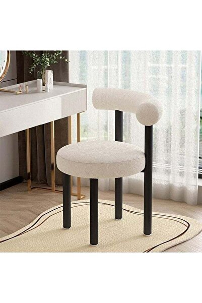 Generic Dining Chair, Makeup Boucle Chair Modern Vanity With Comfy Back & Washable Covers White