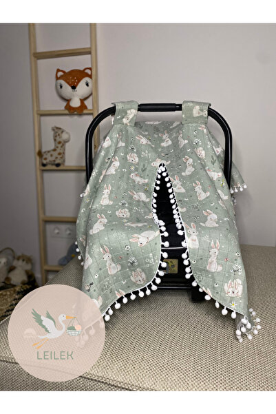 Leilek Desenli %100 Pamuk Muslin Puset Örtüsü,Bebek Puset Örtüsü