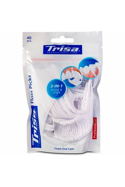 Trisa Dental floss with toothpick Trisa Floss Picks 2 in 1 (40 pcs./bag) 647934 White