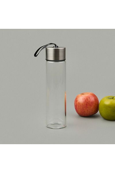 MATMEL H2O Glass Flask with Metal Lid - Transparent / Gray - 450 ml