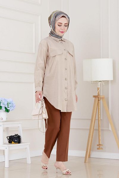 Sevitli Pocket Covered Waist Lace-Up Tunic-Mink