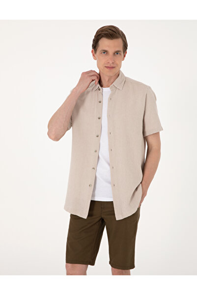 Pierre Cardin Bej Comfort Fit Kısa Kollu Gömlek 50307070-VR011
