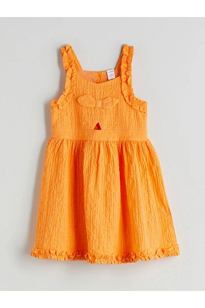 LC Waikiki LCW Παιδικό Πορτοκαλί Κοριτσίστικο Φόρεμα με Λεπτομέρεια Κορδέλας