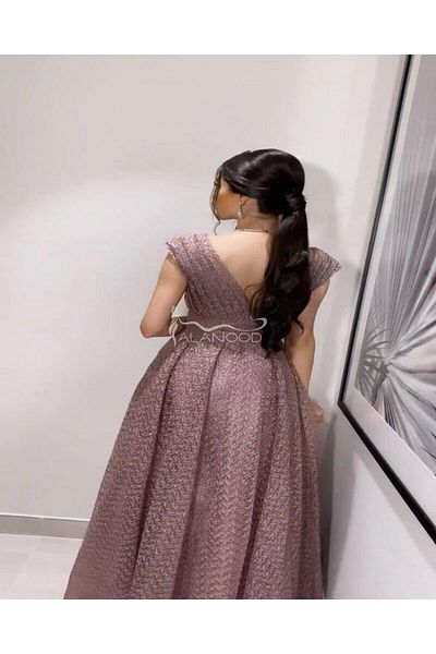 ALANOOD FASHION Luxurious and elegant evening dress embroidered with shiny computer threads in a modern design