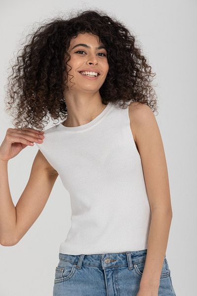 İLKCET MODA Basic White Sleeveless Crop Women's Knitwear