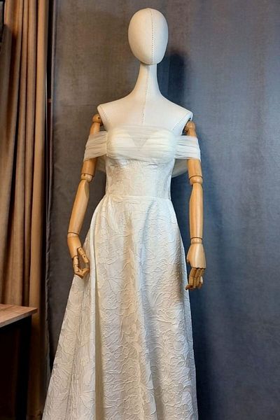 Uretti - Talia 8659 3162 Χειροποίητο Μπροκάρ Στράπλες Βραδινό Φόρεμα - Μέγεθος S