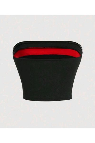 CASUALSTYLE Black Crop with Ribbon and Strapless