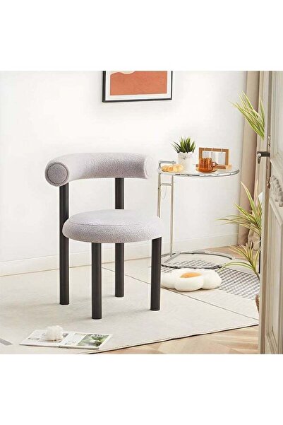Generic Dining Chair, Makeup Boucle Chair Modern Vanity With Comfy Back & Washable Covers Grey