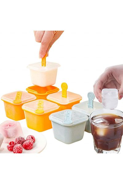 SAIBANGZI Set of 6 ice cube trays with lids SAIBANGZI, PP, yellow/blue, 5.8 x 5.8 x 4.5 cm