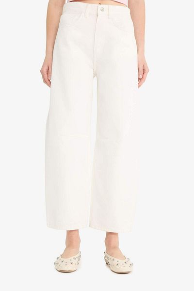 DeFacto Barrel Fit Normale Taille Knöchellänge Weiße Jeanshose F4670AX25HS