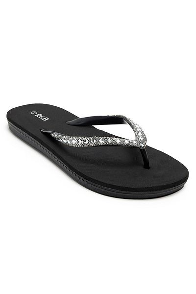 R&B Black Embellished Flip-Flops