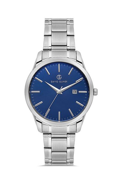 DAVID GUNER Silver Coated Blue Dial Men's Watch Dg-8754Ga-A3