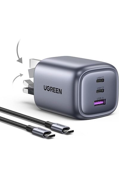 Ugreen Nexode Set 65W USB C Charger 3-Port Foldable GaN Laptop Adapter Type C Fast Wall Charger Plug