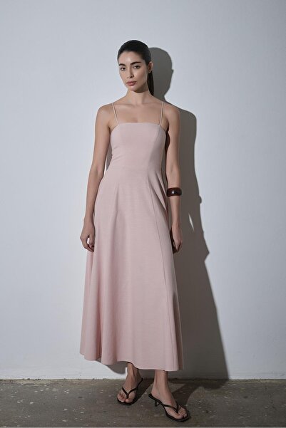 Suud Collection Pudra Melinda Askılı Keten Elbise