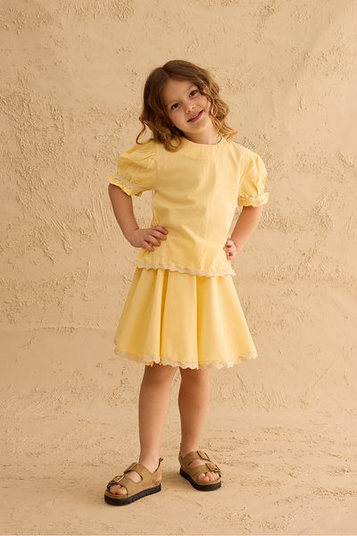 Fahhar Kids Water Stone Detailed Skirt Suit Yellow