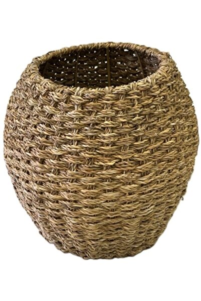 Evistro Dekoratif Oval Bombeli Büyük Hasır Sepet Saksılık 30x43cm