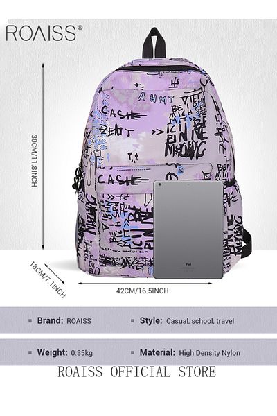 ROAISS Unisex Colorblock Graffiti Backpack Casual School Bag