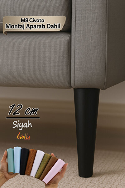 GLASWEN Picior din lemn 12 cm negru cu șuruburi M8 și accesorii de fixare pentru dulap, mobilă, scaun, canapea, picior de susținere