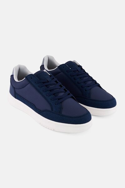 Algspar Men Brand Logo Lace Up Casual Shoes, Navy