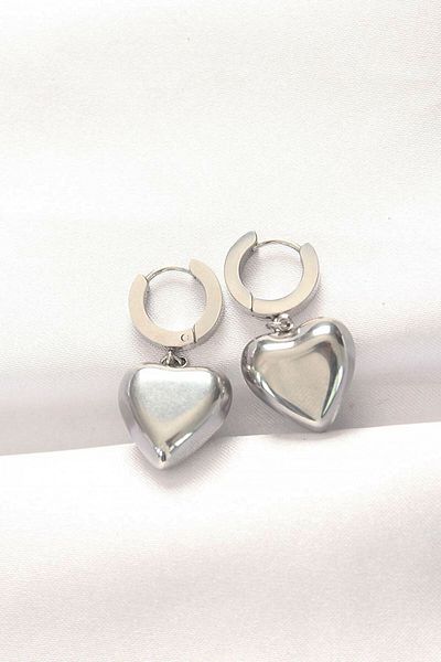 Skygo 316L Steel Silver Color Curved Heart Design Earrings - Tj-Bkp8903