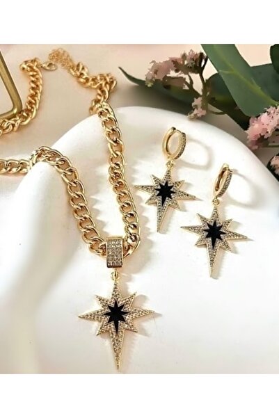 esplendor Mine Yıldızlı Zirkon Taşlı Kolye ve Küpe Seti