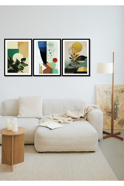 NT Handmade Black Frame Look Modern Abstract Flowers Wall Decor Painting Set for Parlor Living Bedroom