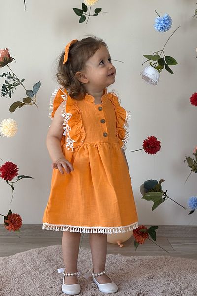 ALYRA Baby Girl Dress Short Sleeve Ruffled Birthday Party Wedding Special Occasion Linen Casual Girls Kids Dress
