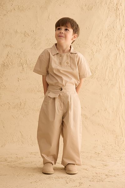 Fahhar Kids Pocket Detailed Baggy Trousers Light Beige