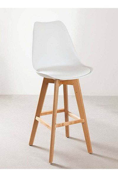 Taimi High-Rise Bar Chair - Wooden Restaurant Chair with Padded Seat and Comfortable Backrest ,White