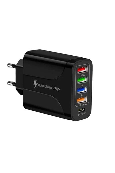 ELMHURST Adaptor De Încărcare De 48w Cu 4 Porturi Usb-a Și Pd Tip C De 18w, Compatibil Cu Iphone, Samsung