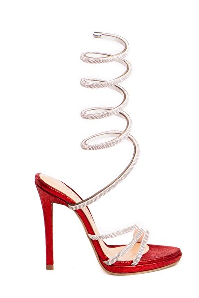 Vanilla Days Selena sandals with thin heel, metallic red natural leather plus crystals