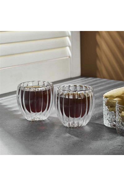 MATMEL Stripe Double Wall 2-Piece Espresso Glass - Transparent - 80 ml