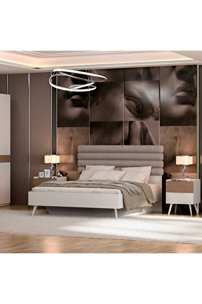 Adore Mobilya Milano Çift Kişilik Karyola - Vizon/Zebra 166x120x205 cm