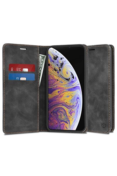 SKYDDAR INNOVATION Θήκη για iPhone XS Max, Μαλακό Πορτοφόλι, Τύπος Βιβλίου, Οικολογικό Δέρμα Premium, Μαύρη, σετ αυτοκόλλητων