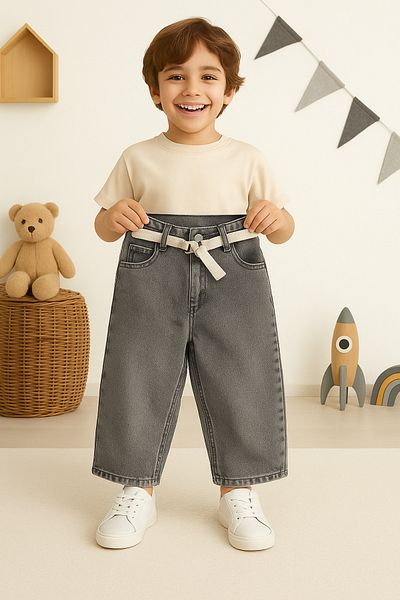 DUBAİ ÇOCUK Boy's Baggy Loose Fit Jeans – Belted Jean
