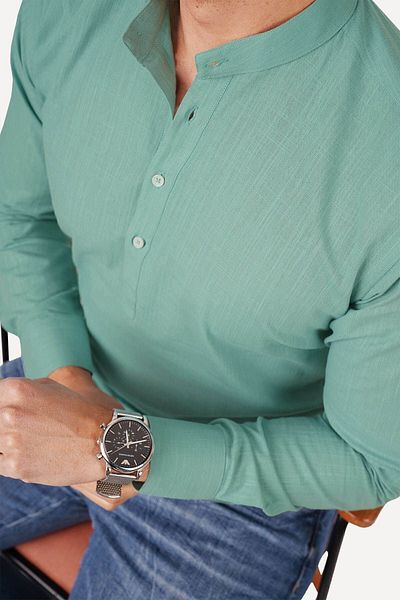 Etikmen Μέντα πράσινο λινό πουκάμισο Slimfit τριών κουμπιών με κουτί δώρου