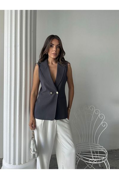 BUTİK ELAJ Women's Gray Modal Fabric Vest