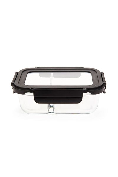 MATMEL Glass Storage Container with Lockable Compartment - Transparent / Black - 600 ml